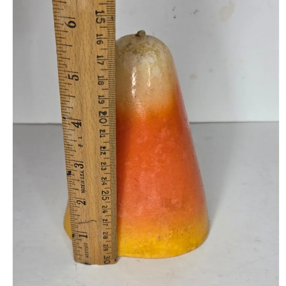 Vintage Papel Candy Corn Pillar Candle Halloween Fall Decor 6 Inch Unscented